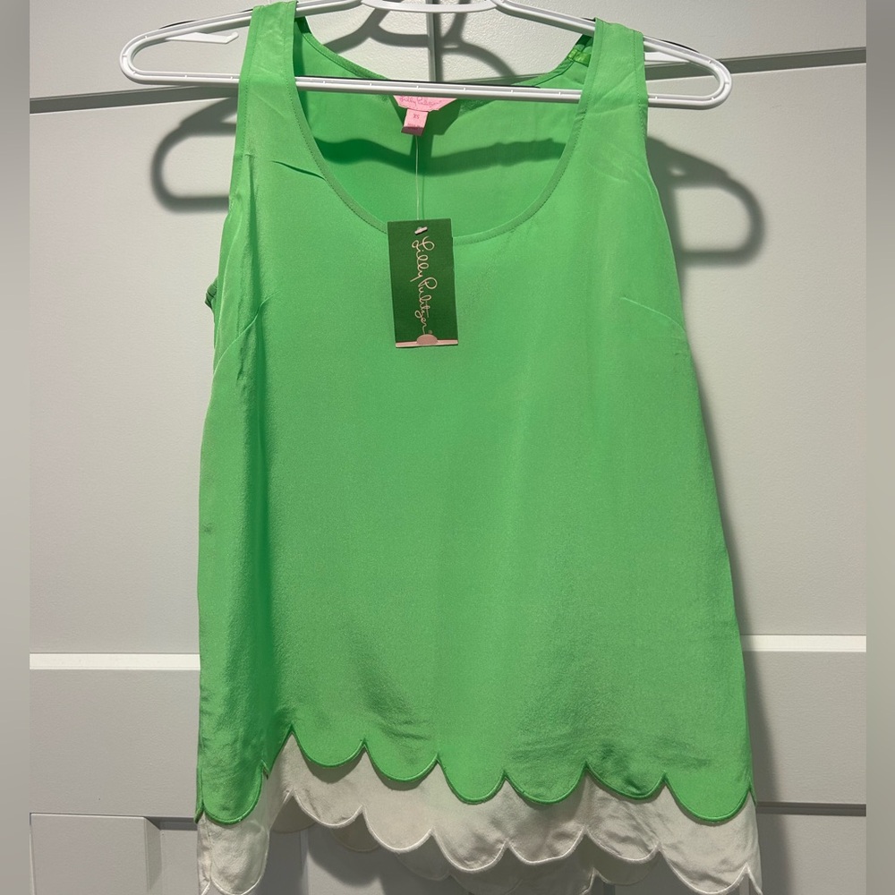 Lilly Pulitzer Carlina Top, green, women’s size XS, 100% silk, NWT